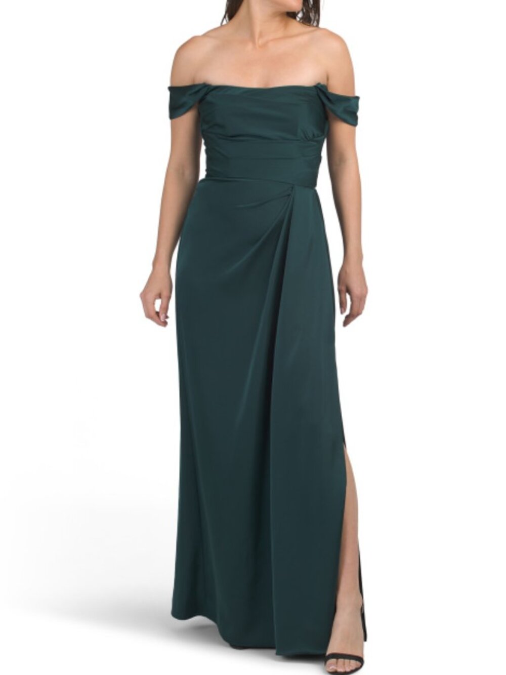 BETSY & ADAM Made In Usa Off The Shoulder Satin Gown